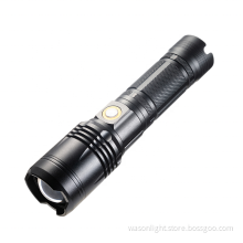 Wason High Grade XHP70 Lens Adjustable Zoom Flashlight 2000 Lumens Long Range Hunting USB-C Chargeable Led Torch With Lanyard